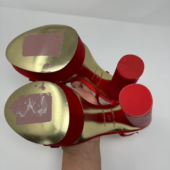 Jessica Rich Red Satin Block Heel Platform Heels - Picture 12 of 12
